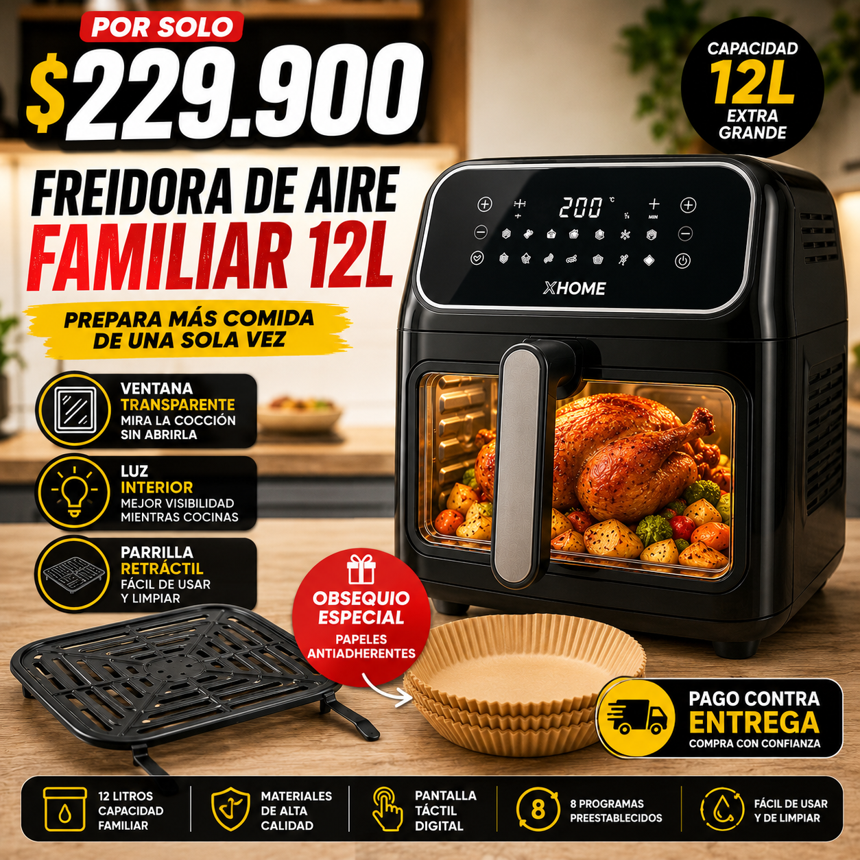 OLLA FREIDORA AIR FRYER 12L.+OBSEQUIO