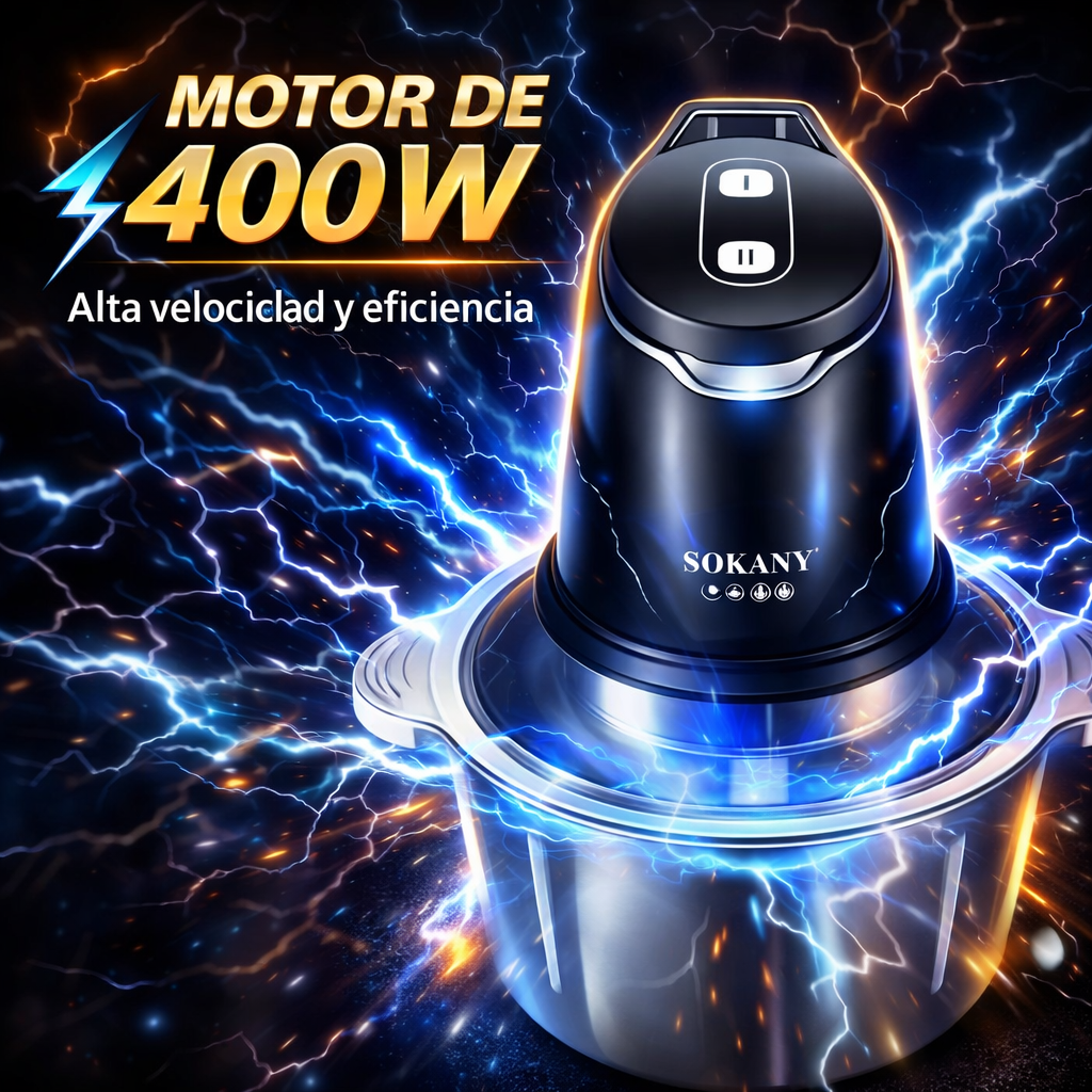Picadora Eléctrica 2 en 1 Sokany 400W + 2 Bowls