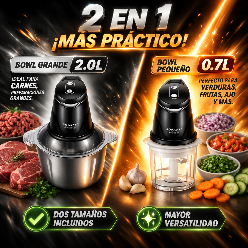 Picadora Eléctrica 2 en 1 Sokany 400W + 2 Bowls