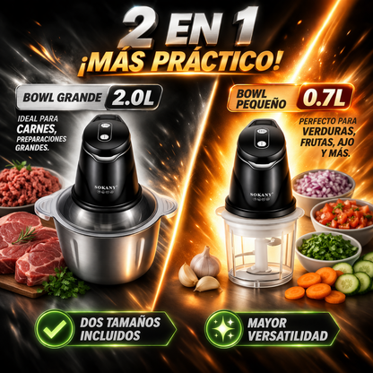 Picadora Eléctrica 2 en 1 Sokany 400W + 2 Bowls