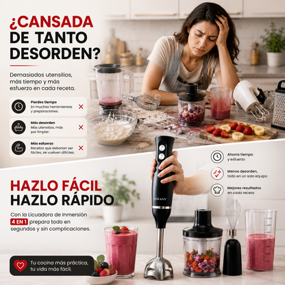 🍴 Todo más fácil en tu cocina con la Licuadora de inmersión 4 en 1