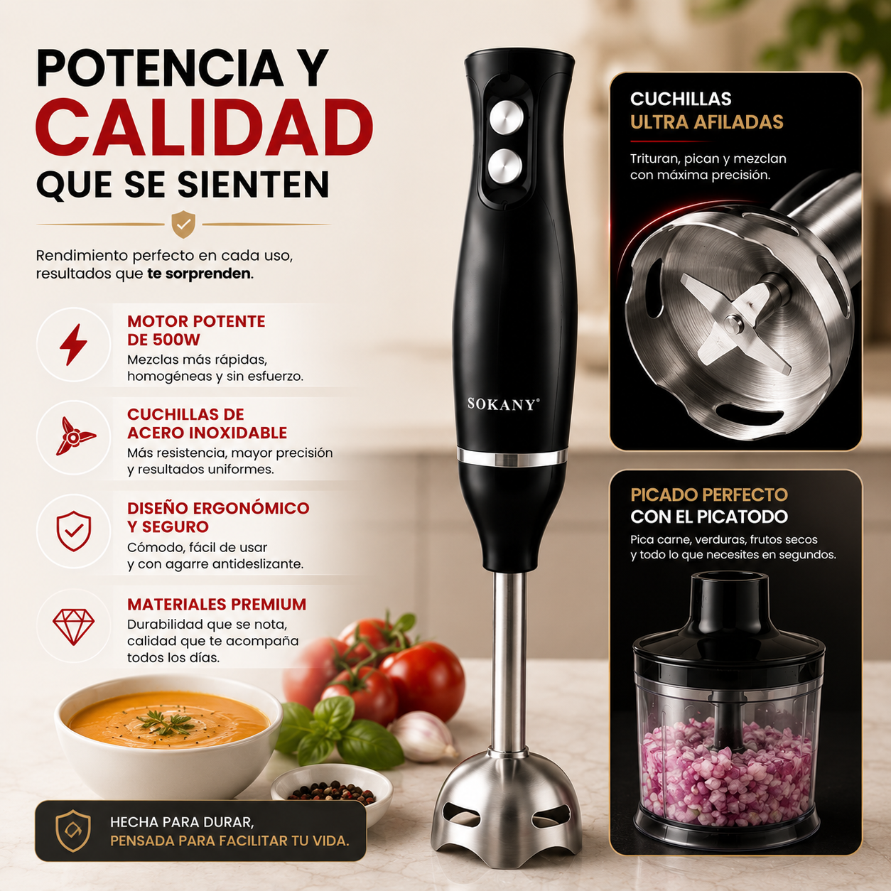 🍴 Todo más fácil en tu cocina con la Licuadora de inmersión 4 en 1