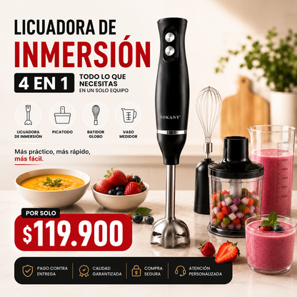 🍴 Todo más fácil en tu cocina con la Licuadora de inmersión 4 en 1