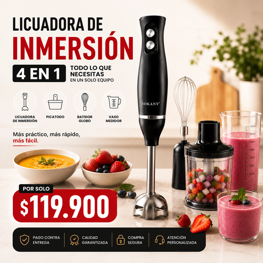 🍴 Todo más fácil en tu cocina con la Licuadora de inmersión 4 en 1