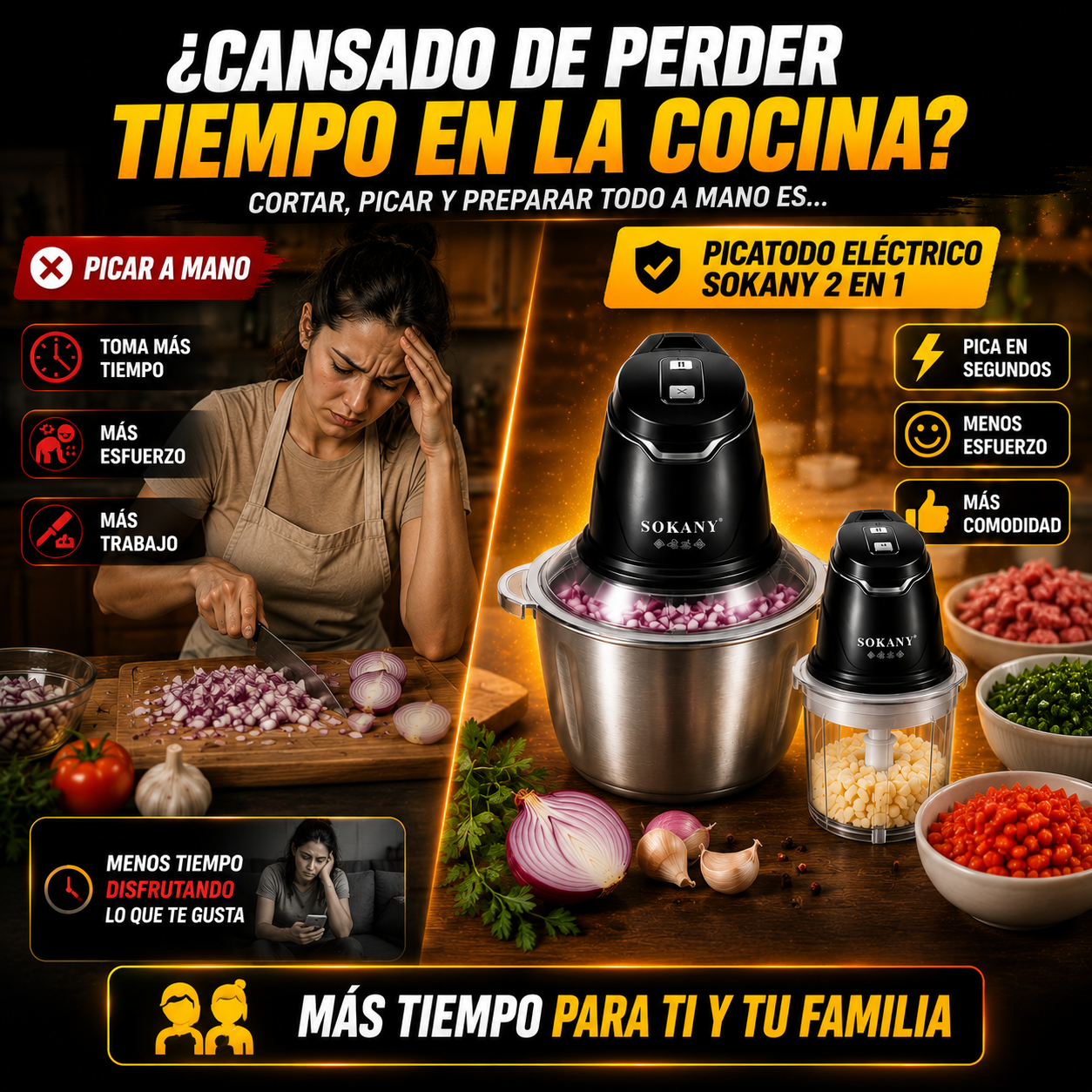 Picadora Eléctrica 2 en 1 Sokany 400W + 2 Bowls