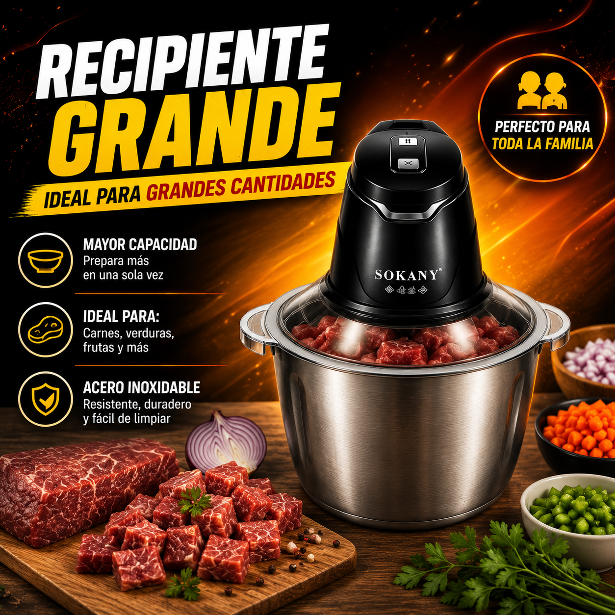 Picadora Eléctrica 2 en 1 Sokany 400W + 2 Bowls