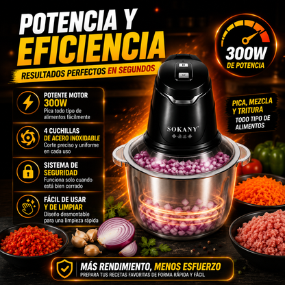 Picadora Eléctrica 2 en 1 Sokany 400W + 2 Bowls