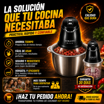 Picadora Eléctrica 2 en 1 Sokany 400W + 2 Bowls